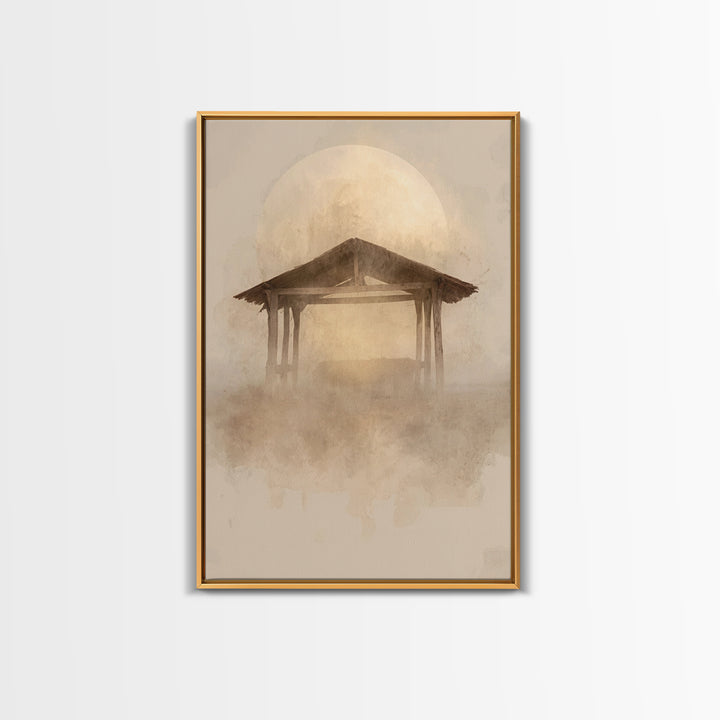 Sacred Stable Glow – Framed Canvas Print – Christian Wall Art – Christian Art Canvas – Christmas Art – Christian Christmas Decor – Faith Ar