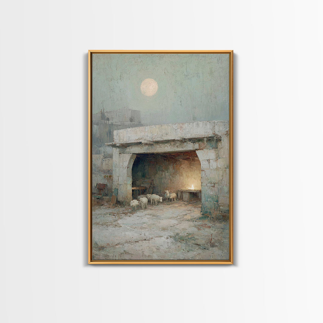 Shepherds’ Quiet Night, Framed Canvas Print, Christian Wall Art, Christian Art Canvas, Christmas Art, Christian Christmas Decor, Christian