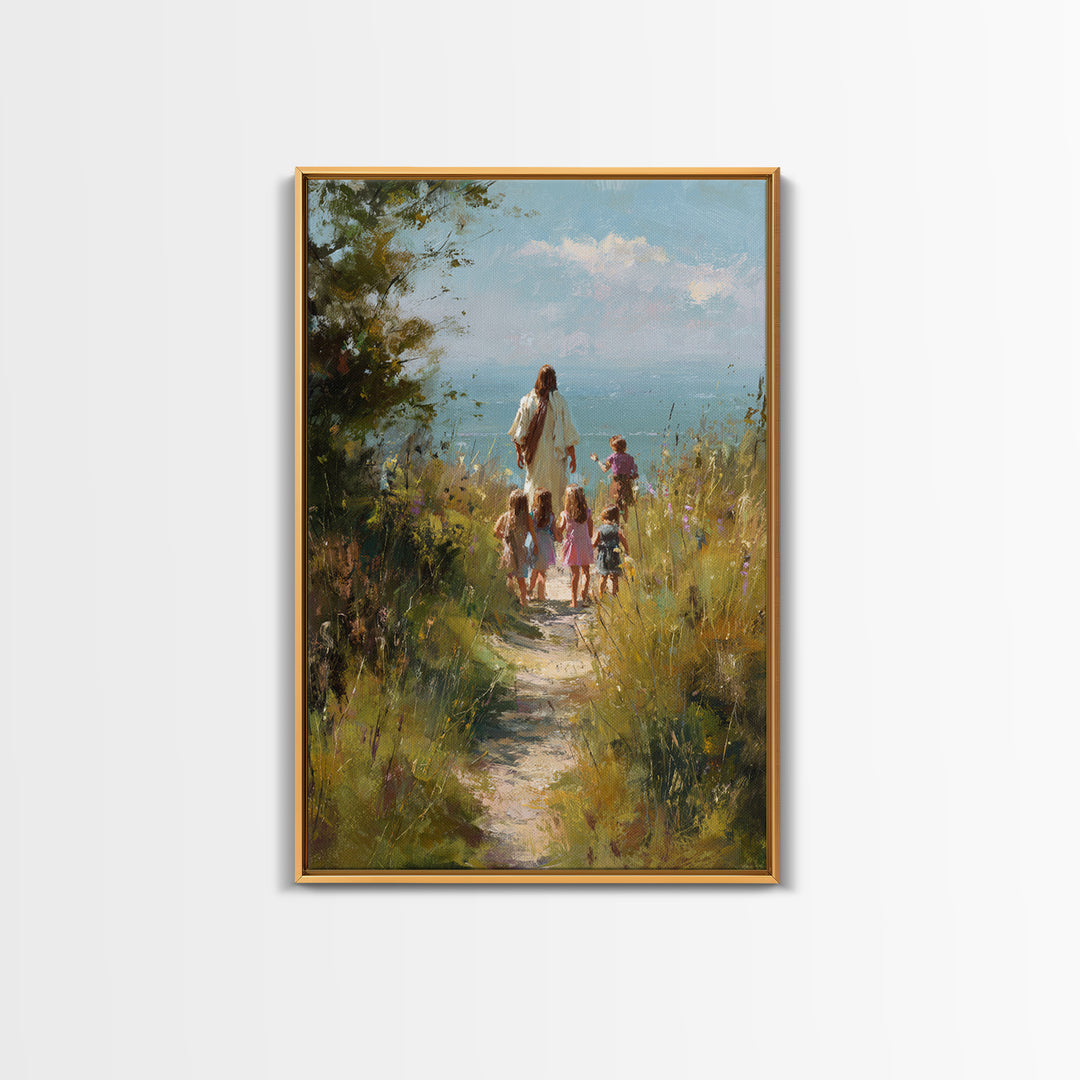 Quiet Meadow Walk – Framed Canvas Print – Christian Art Canvas – Jesus Painting – Christian Wall Art – Christian Christmas Art – Christian