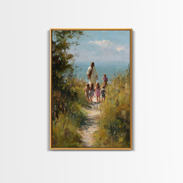 Quiet Meadow Walk – Framed Canvas Print – Christian Art Canvas – Jesus Painting – Christian Wall Art – Christian Christmas Art – Christian