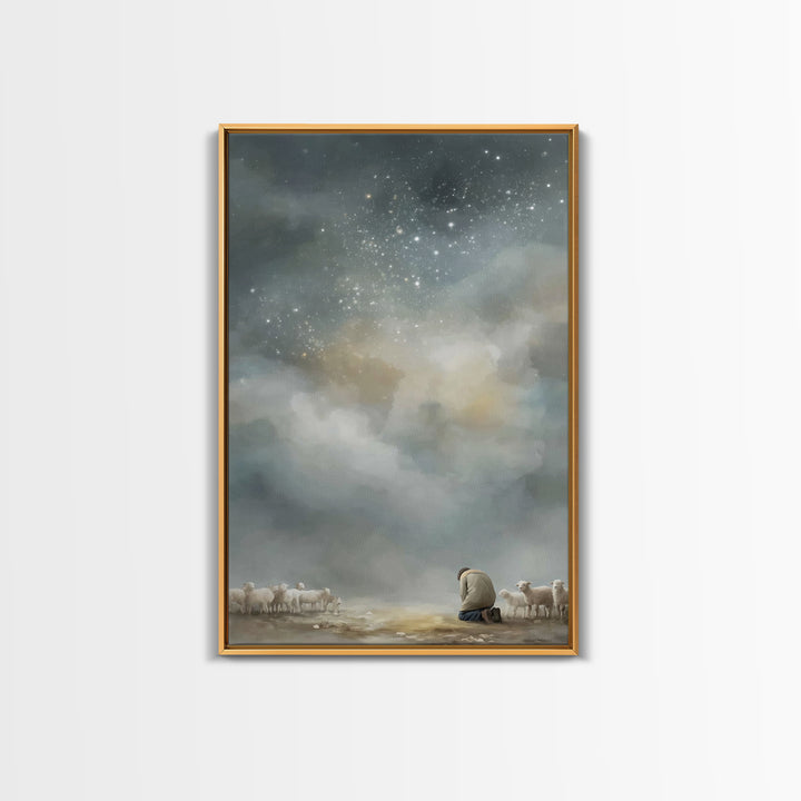 Kneeling In Faith – Framed Canvas Print – Christian Art – Christian Wall Art – Christian Art Canvas – Pastoral Scenery – Subtle Christian A