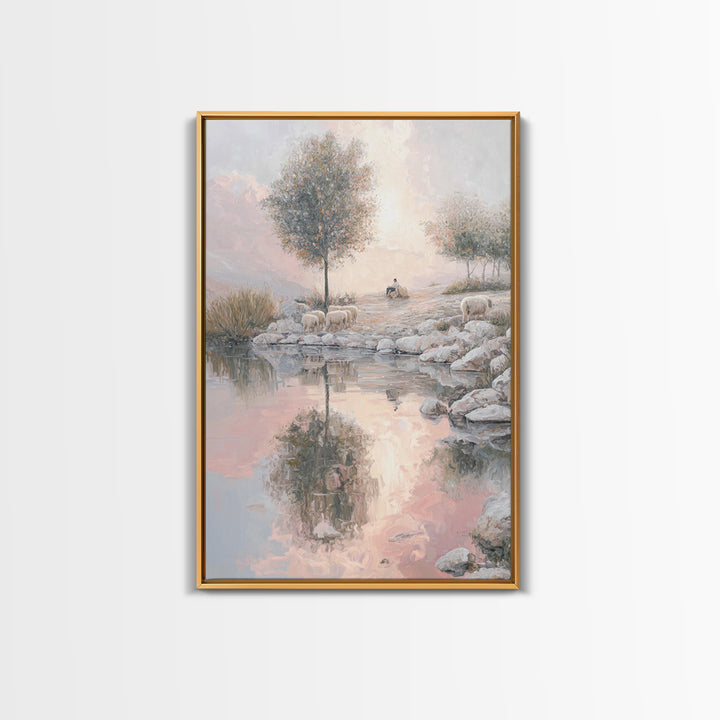 Pasture Reflections – Framed Canvas Print – Christian Wall Art – Christian Art Canvas – Moody Christian Art – Christmas Art – Christian Pai