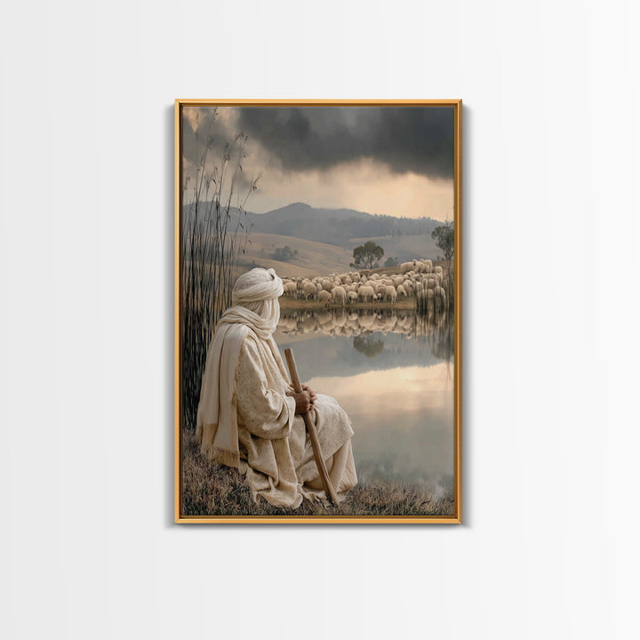 Shepherd’s Watch – Framed Canvas Print – Christian Wall Art – Christian Art Canvas – Christian Painting – Moody Christian Art – Christmas A
