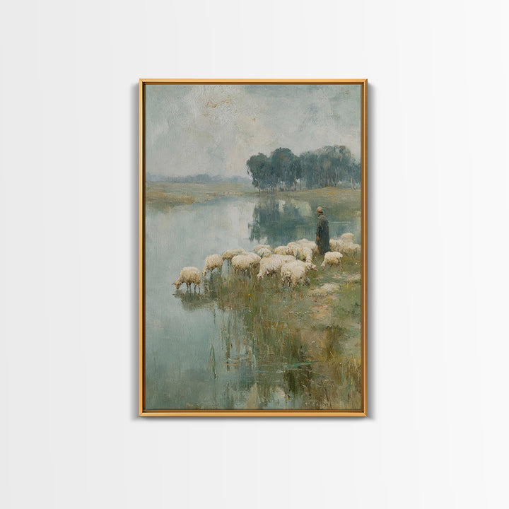 Pastoral Grace – Framed Canvas Print – Christian Wall Art – Christian Art Canvas – Jesus Painting – Christian Christmas Art – Christian Dec