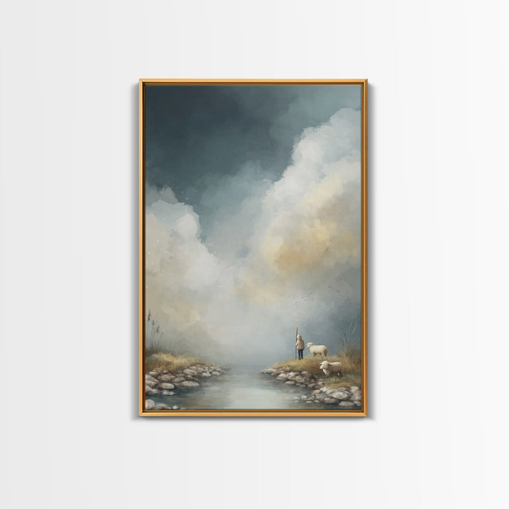 Shepherd’s Dawn, Framed Canvas Print, Christian Art Canvas, Christian Wall Art, Large Christian Painting, Christmas Art Prints, Christian G