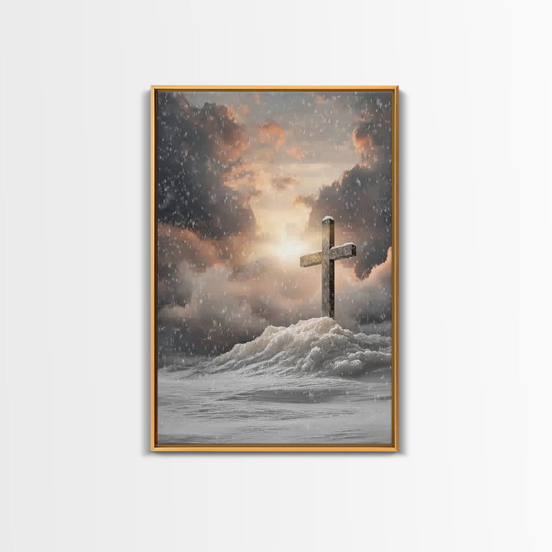 Winter Cross Hope – Framed Canvas Print – Christian Wall Art – Christian Art Canvas – Moody Christmas Art – Christian Decor – Christmas Art