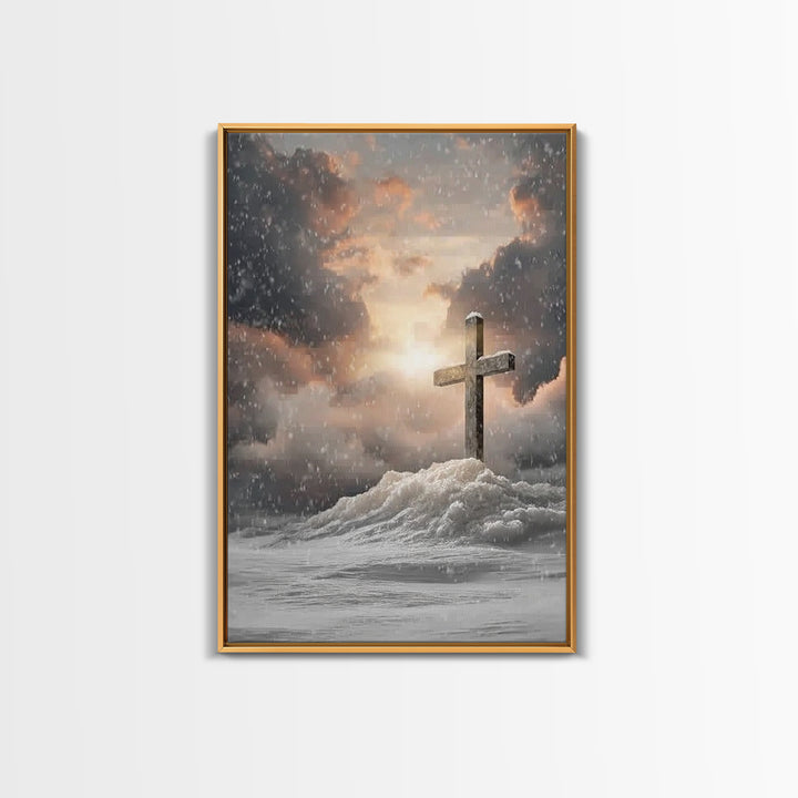 Winter Cross Hope – Framed Canvas Print – Christian Wall Art – Christian Art Canvas – Moody Christmas Art – Christian Decor – Christmas Art
