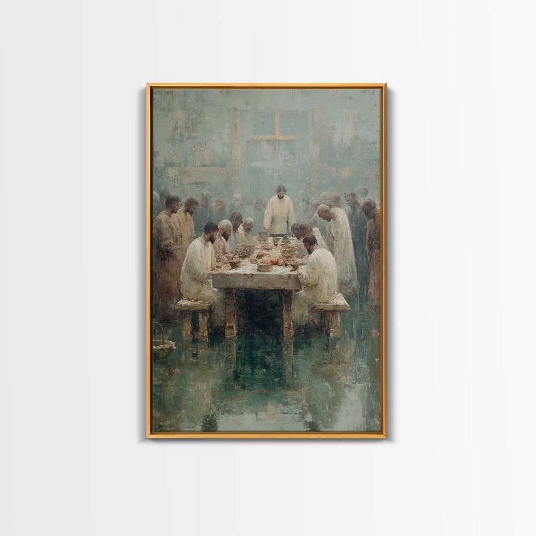 Table Of Fellowship – Framed Canvas Print – Christian Paintings – Jesus Art Print – Christian Wall Art – Large Christian Painting – Unique