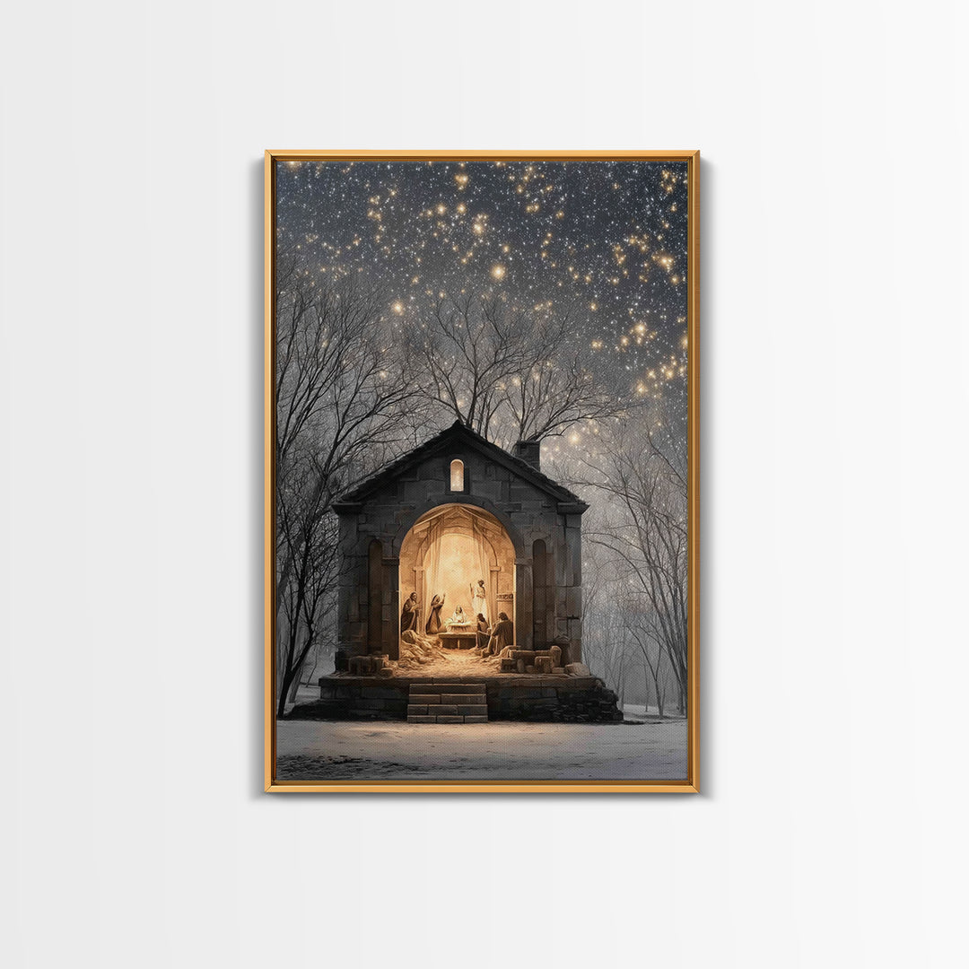Starborn Nativity – Framed Canvas Print – Christian Christmas Art – Christmas Wall Art – Christmas Art Prints – Christian Art Canvas – Fram