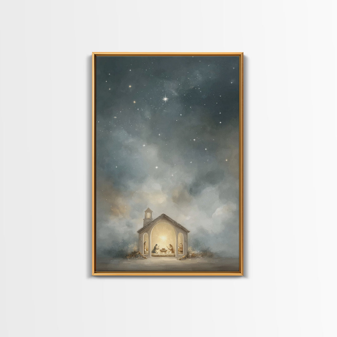 Nativity Reverence, Framed Canvas Print, Christian Art Canvas, Christian Christmas Art, Christmas Art Framed, Vintage Christmas Art, Christ