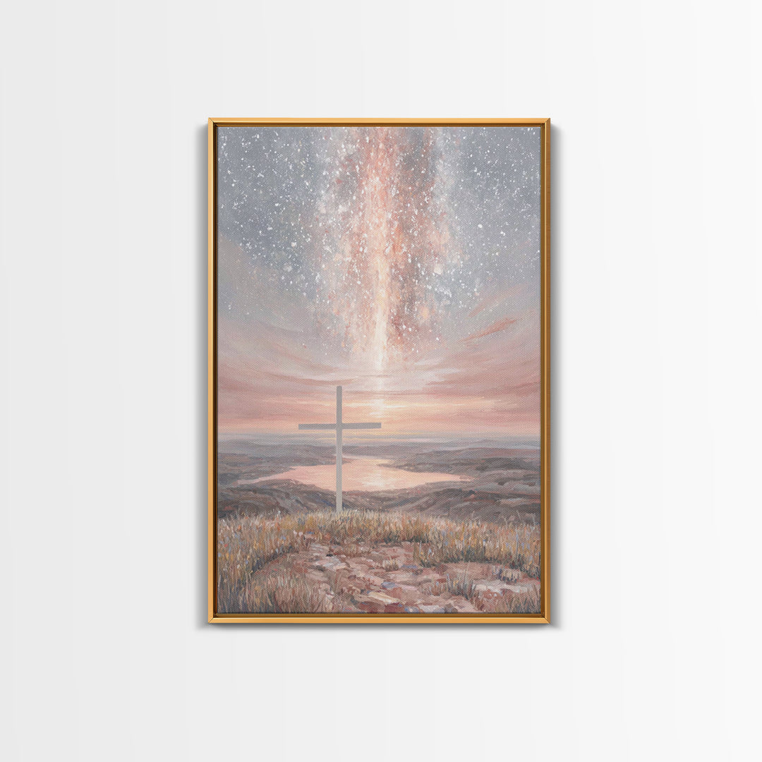 Heavenly Cross Glow - Framed Canvas Print - Christian Wall Art - Christian Art Canvas - Jesus Painting - Christian Christmas Art