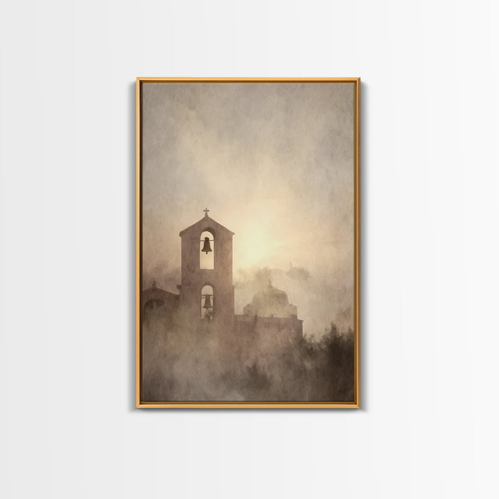Bell Tower Peace – Framed Canvas Print – Christian Wall Art – Christian Art Painting – Christian Art Canvas – Subtle Christian Art – Christ
