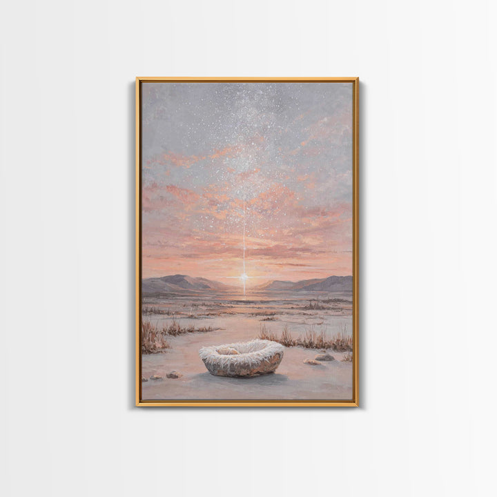 Starry Dawn Birth – Framed Canvas Print – Christian Christmas Art – Christian Art Canvas – Christian Wall Art – Jesus Christmas Art – Chris