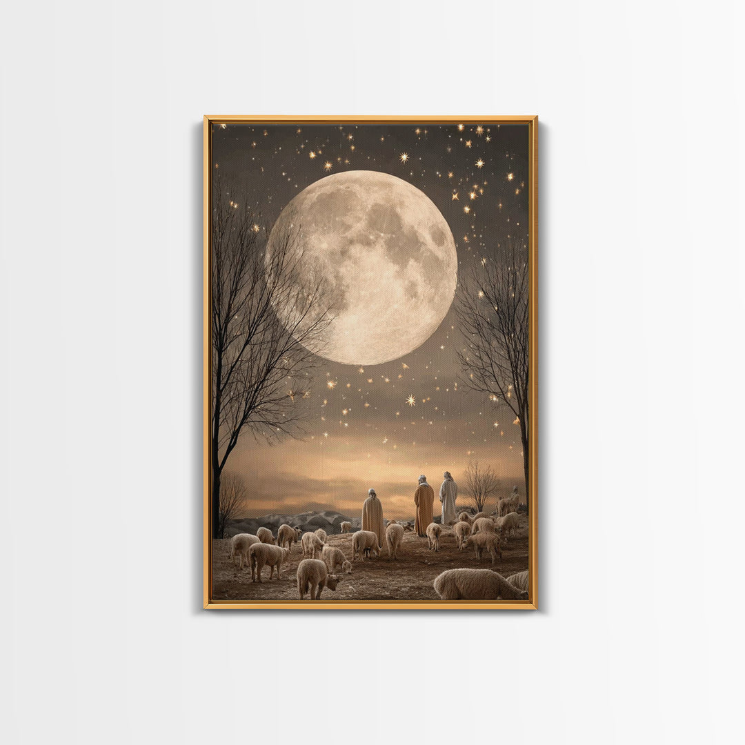Midnight Shepherds Hope | Framed Canvas Print | Christian Art Canvas | Christmas Art | Christian Wall Art | Jesus Painting | Christian Chri