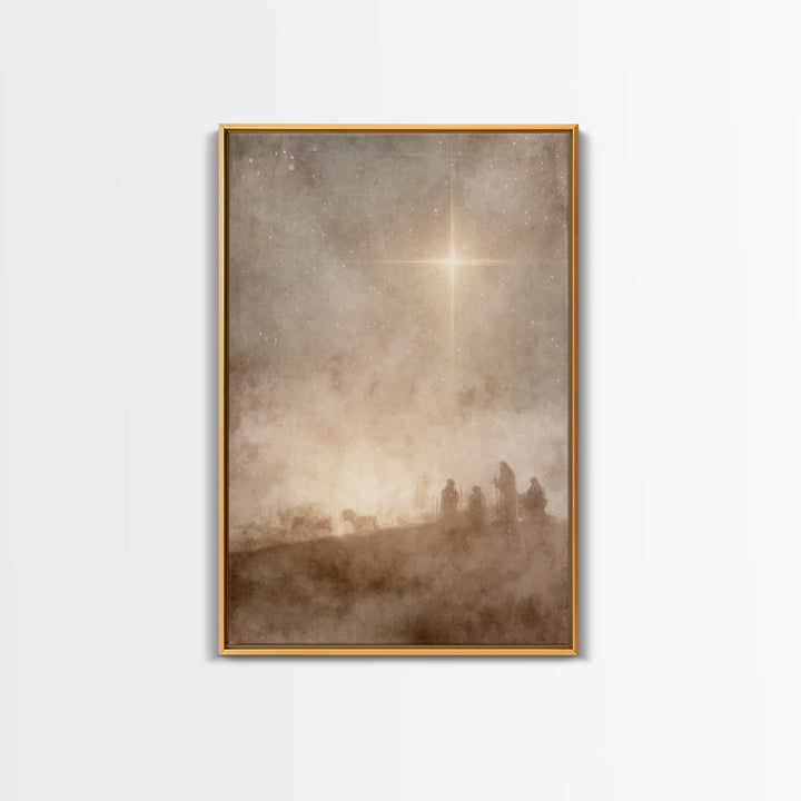 Moonlit Journey Peace, Framed Canvas Print, Christian Wall Art, Christian Art Canvas, Christmas Art, Jesus Painting, Christian Christmas Ar