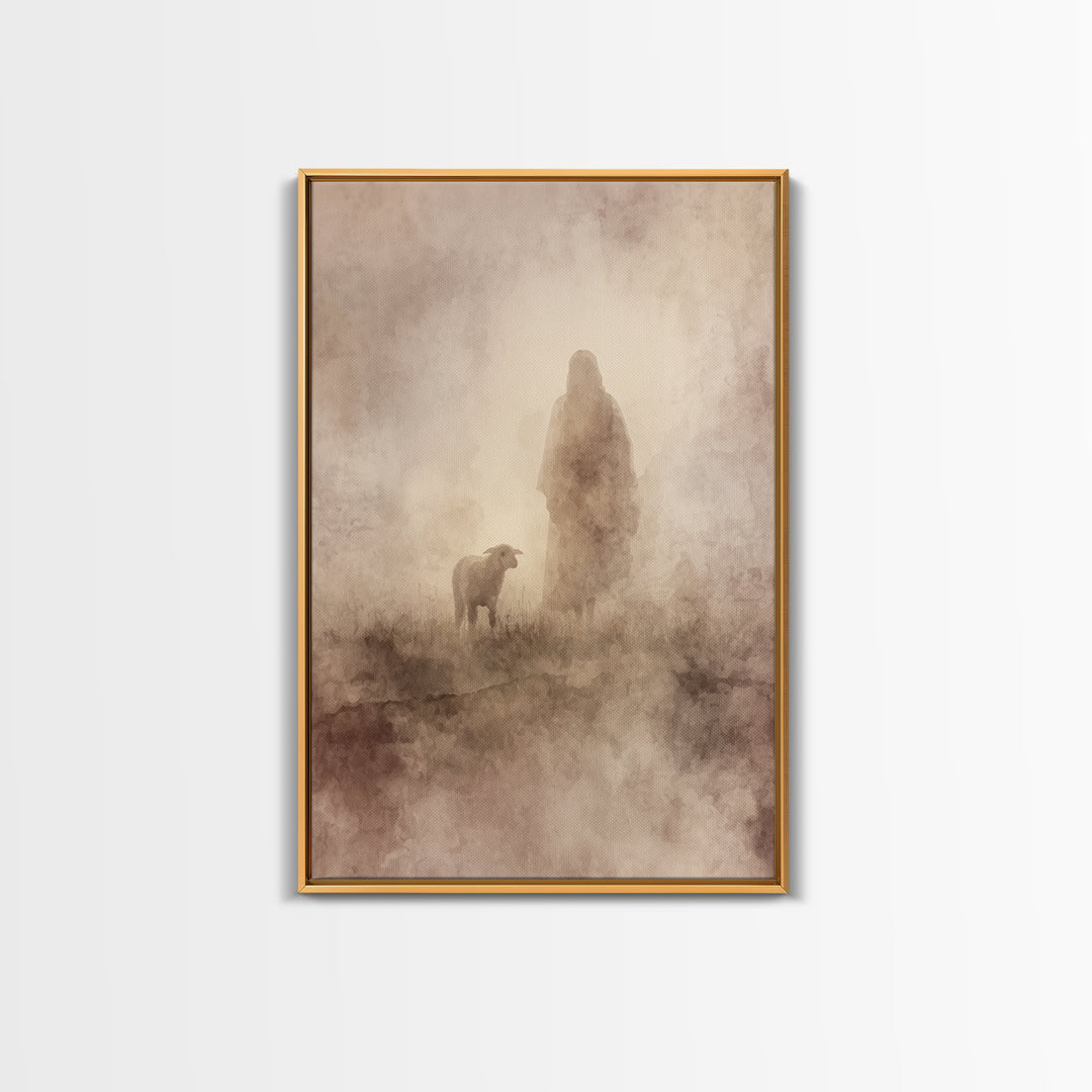 Silent Pasture Hope – Framed Canvas Print – Christian Wall Art – Jesus Painting – Christian Art Canvas – Christian Gift – Subtle Christian