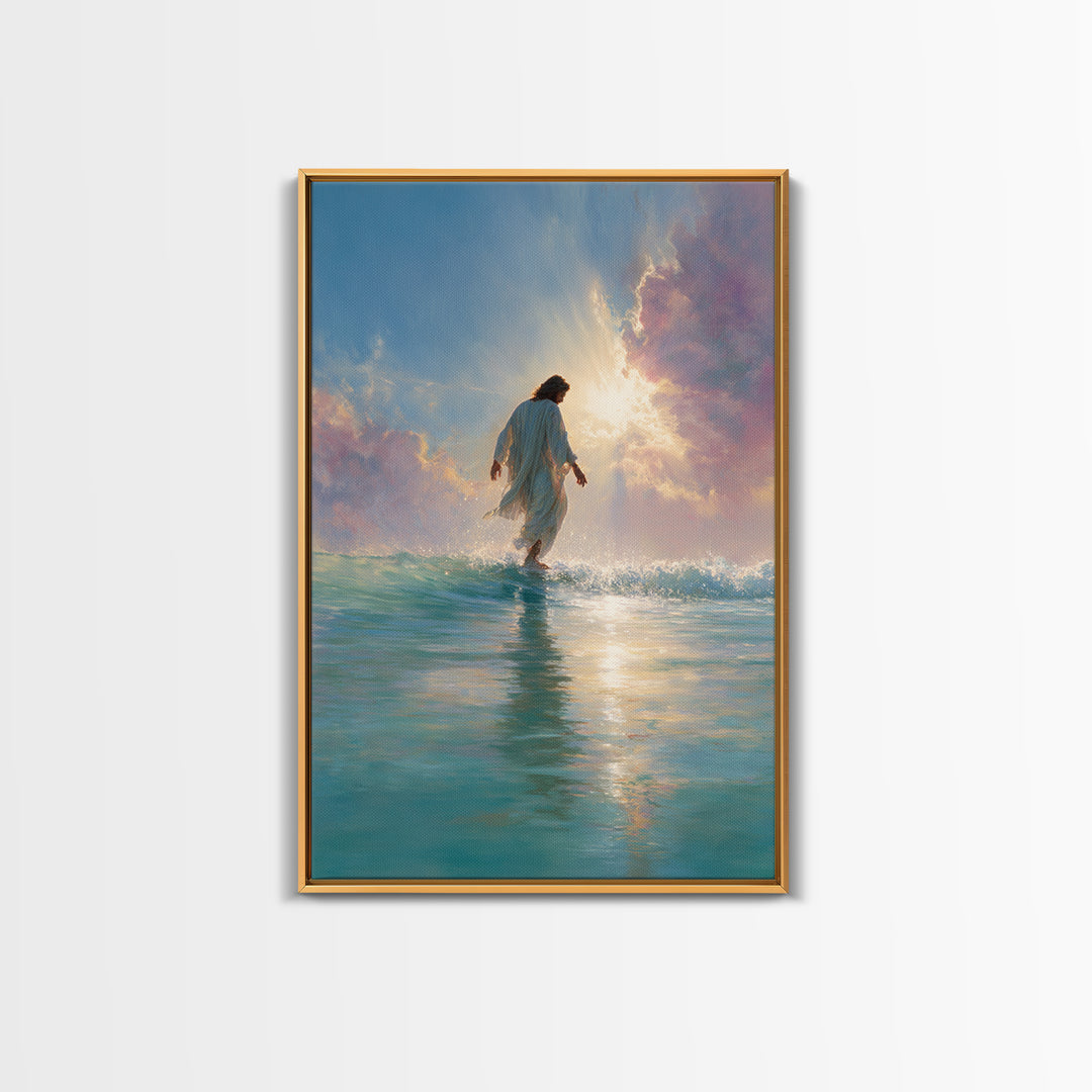 Golden Horizon Peace, Framed Canvas Print, Christian Wall Art, Jesus Painting, Christian Art Canvas, Large Christian Art, Christian Gift Id