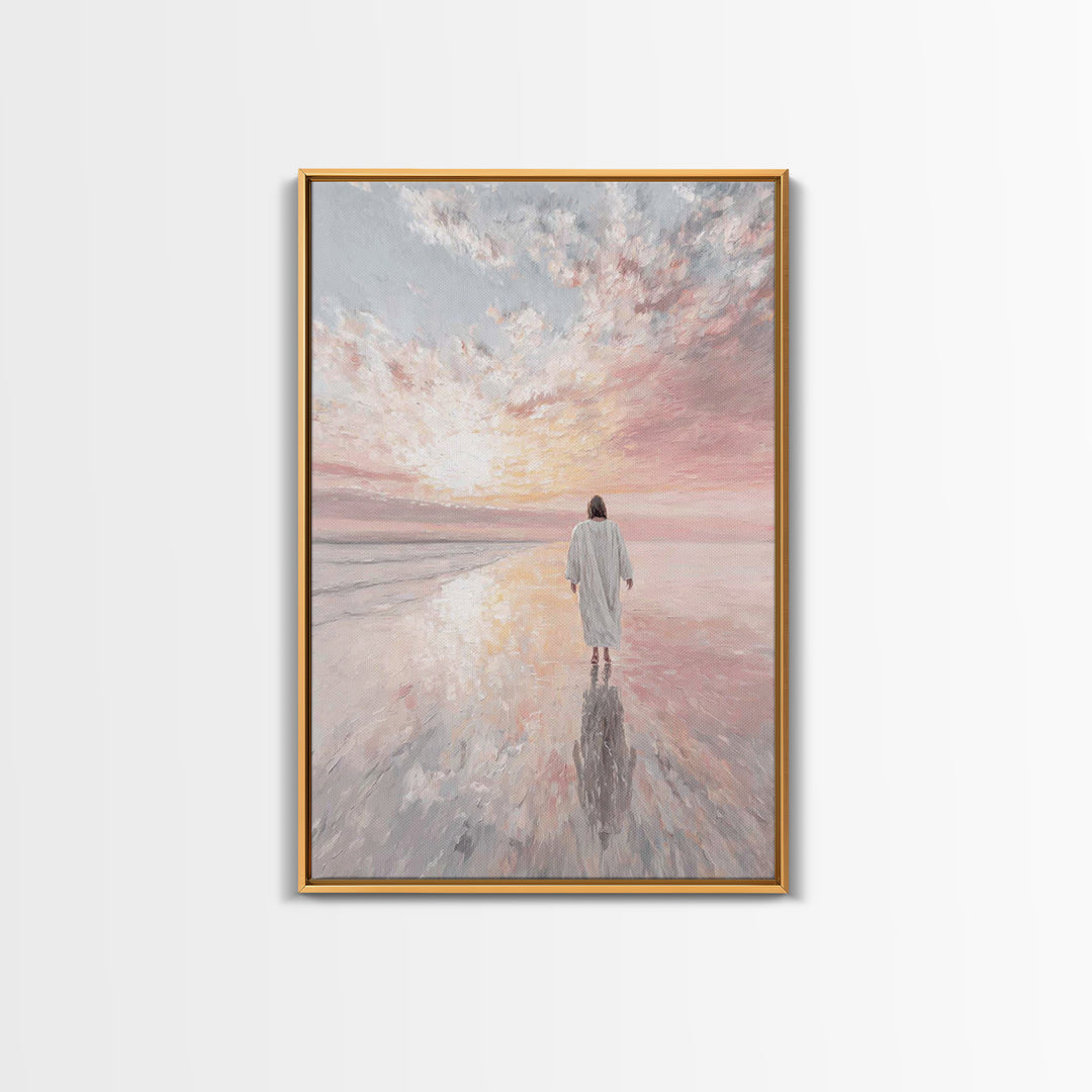 Radiant Shore Peace, Framed Canvas Print, Christian Wall Art, Christian Art Canvas, Jesus Painting, Modern Christian Painting, Christian Gi