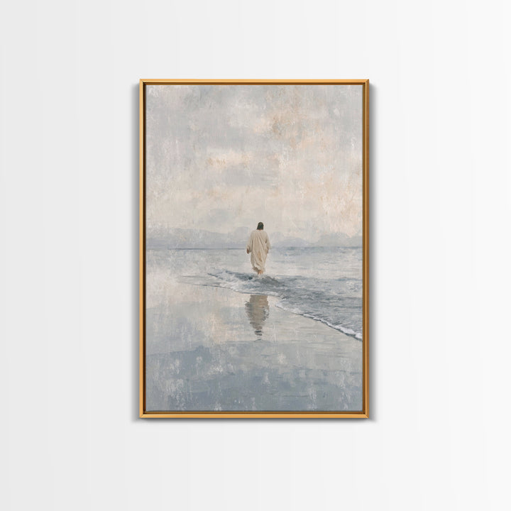 Quiet Tide Grace – Framed Canvas Print – Christian Art Canvas – Christian Wall Art – Jesus Painting – Minimalist Christian Art – Christian