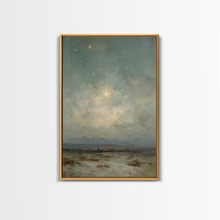 Heavenly Night Signal, Framed Canvas Print, Christian Art Canvas, Christmas Wall Art, Christian Christmas Art, Christmas Art Prints, Moody