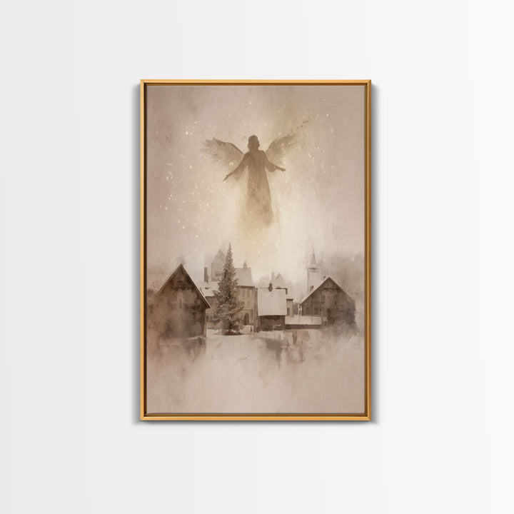 Snowlit Messenger – Framed Canvas Print – Christian Art Print – Christmas Art – Christian Art Canvas – Christian Wall Art – Vintage Christi