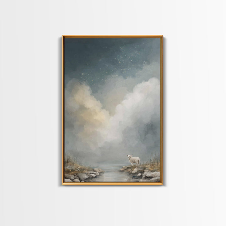 Quiet River Lamb, Framed Canvas Print, Christian Wall Art, Christian Art, Christian Art Canvas, Christian Gift Ideas, Jesus Painting
