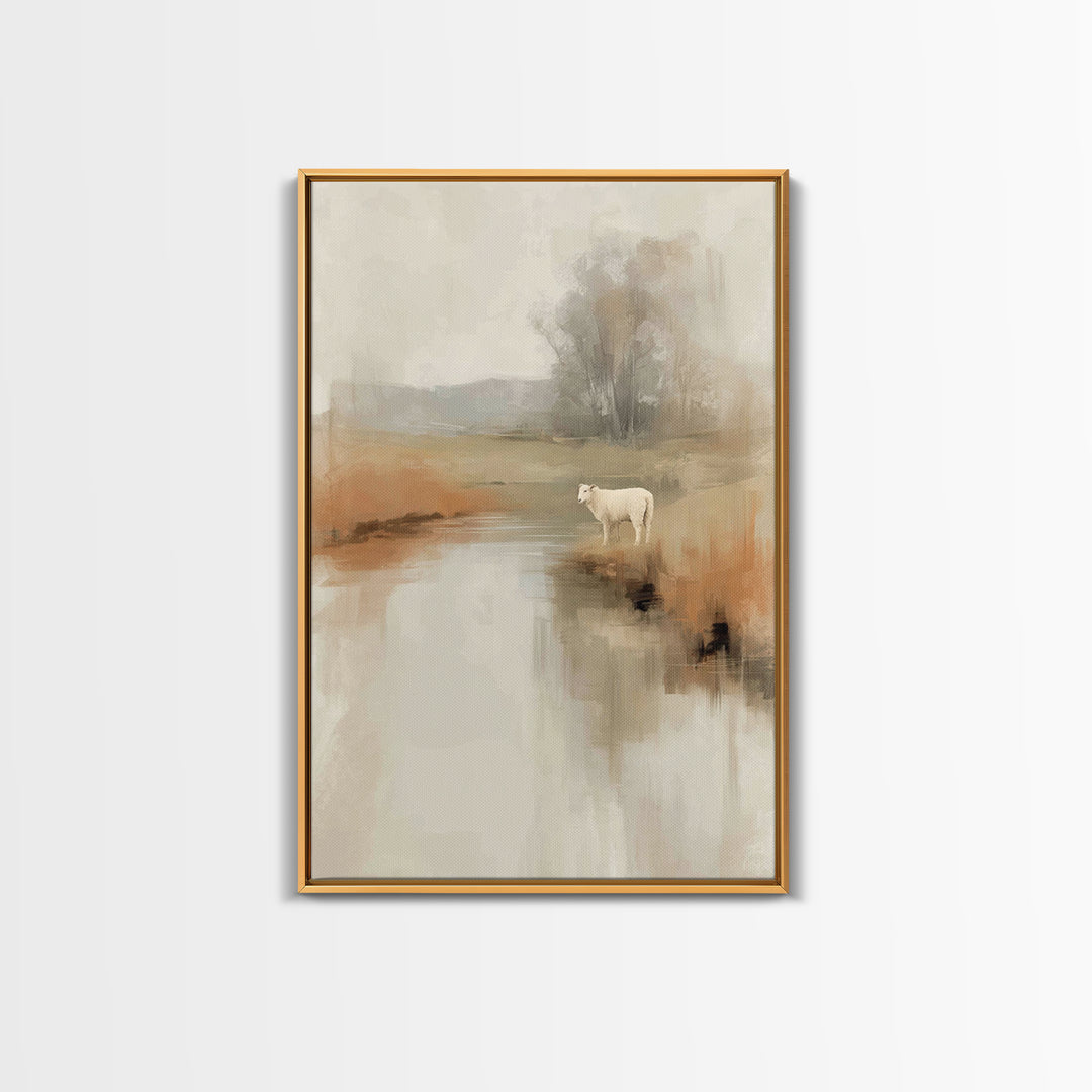 Gentle Pasture Light, Framed Canvas Print, Christian Art Canvas, Christian Wall Art, Christian Painting, Christmas Art, Christian Decor