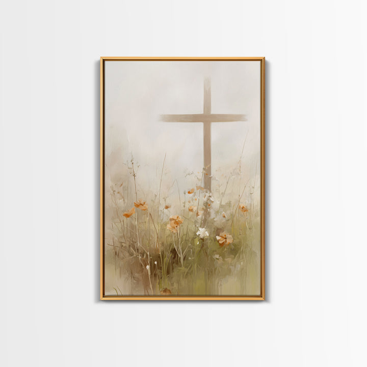 Gentle Crosslight – Framed Canvas Print – Christian Wall Art – Christian Art Canvas – Minimalist Christian Art – Christian Painting