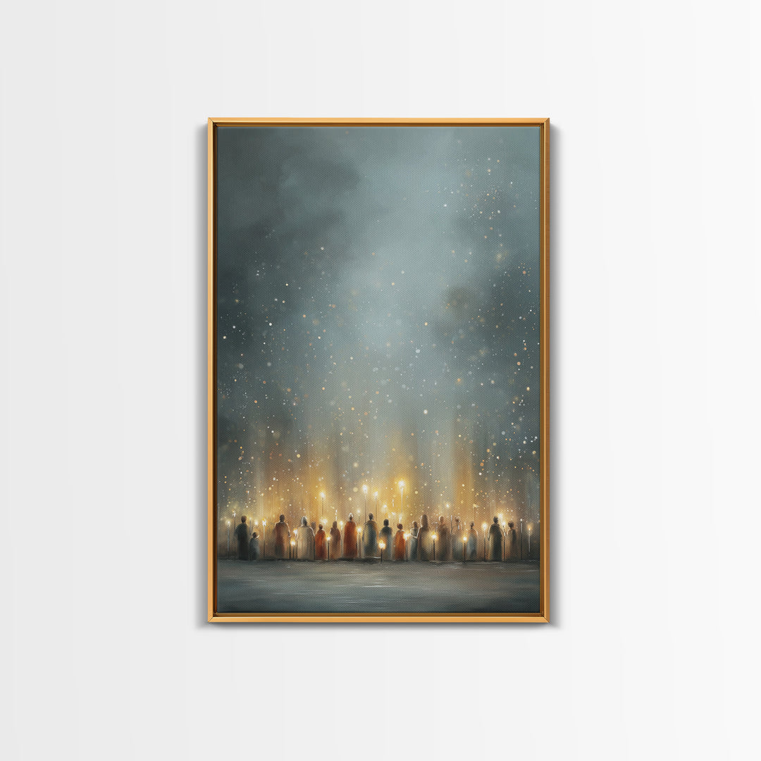 Starry Night Gathering, Framed Canvas Print, Christian Christmas Art, Christian Wall Art, Modern Christian Art, Christian Art Canvas, Jesus