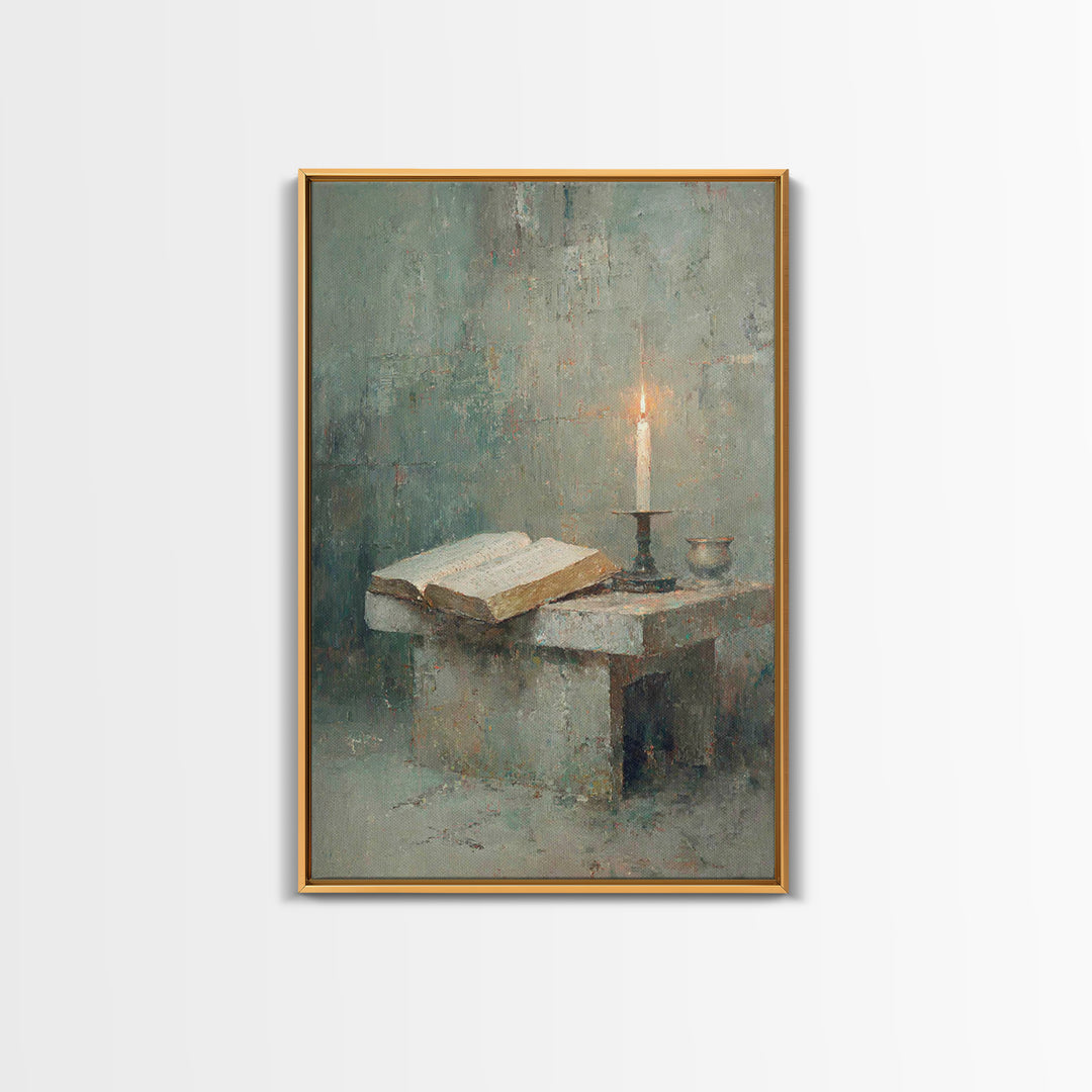 Quiet Candle Chapel – Framed Canvas Print – Christian Wall Art – Christian Painting – Subtle Christian Art – Christian Art Canvas – Vintage