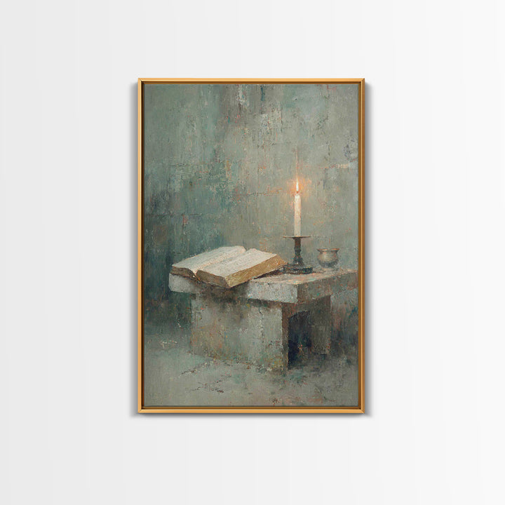 Quiet Candle Chapel – Framed Canvas Print – Christian Wall Art – Christian Painting – Subtle Christian Art – Christian Art Canvas – Vintage