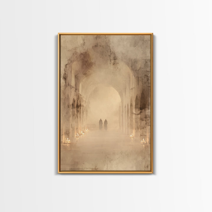 Silent Cloister Haze – Framed Canvas Print – Christian Wall Art – Minimalist Christian Art – Subtle Christian Art – Christian Painting – Ch