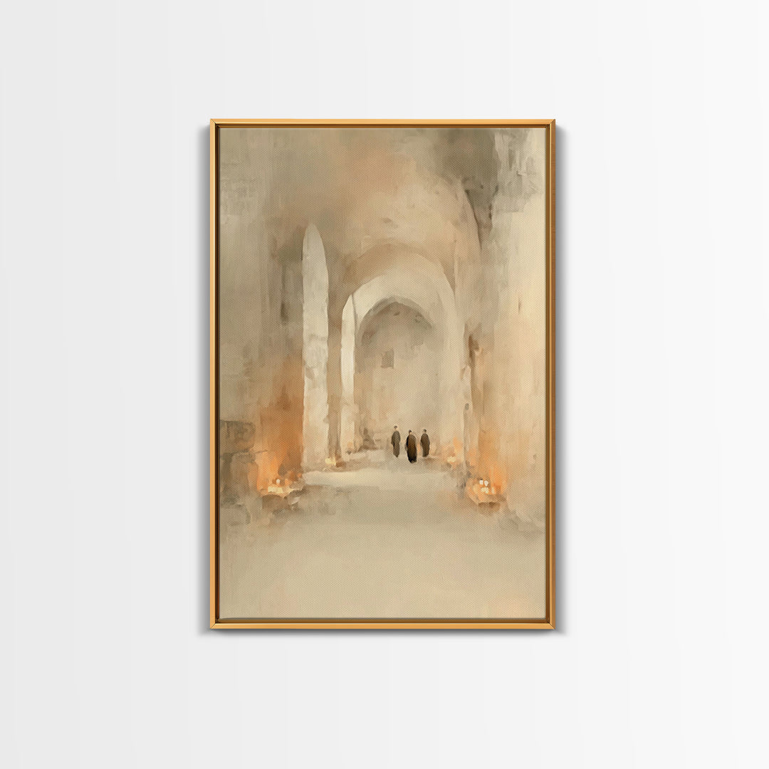 Sacred Hall Glow – Framed Canvas Print – Christian Wall Art – Moody Christian Art – Christian Art Canvas – Subtle Christian Art – Christian