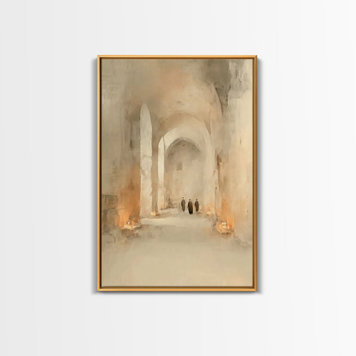 Sacred Hall Glow – Framed Canvas Print – Christian Wall Art – Moody Christian Art – Christian Art Canvas – Subtle Christian Art – Christian