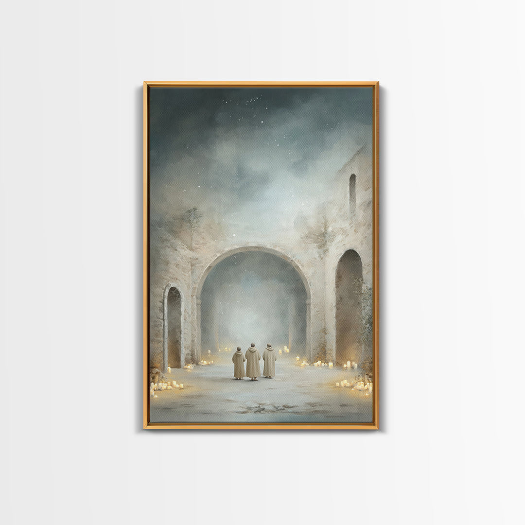 Divine Arch Gathering – Framed Canvas Print – Christian Art Canvas – Christian Wall Art – Christmas Art – Christian Christmas Art – Vintage