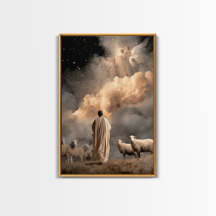 Angelic Glory Sky | Framed Canvas Print | Christian Christmas Art | Christmas Wall Art | Christian Art Canvas | Jesus Christmas Art | Chris