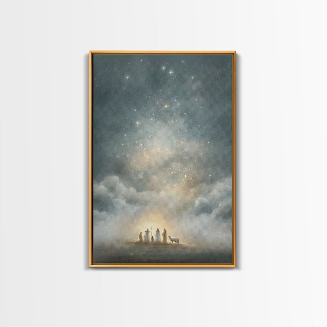 Starry Night Revelation, Framed Canvas Print, Christian Wall Art, Christmas Canvas Wall Art, Christian Art Canvas, Moody Christmas Art, Chr