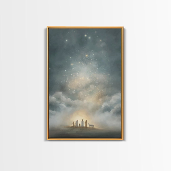 Starry Night Revelation, Framed Canvas Print, Christian Wall Art, Christmas Canvas Wall Art, Christian Art Canvas, Moody Christmas Art, Chr