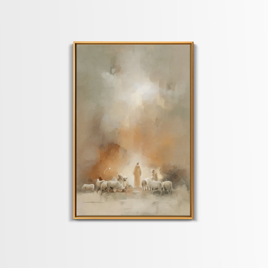 Shepherds Of Light | Framed Canvas Print | Christian Wall Art | Christian Art Canvas | Christian Christmas Art | Christmas Art Work | Chris