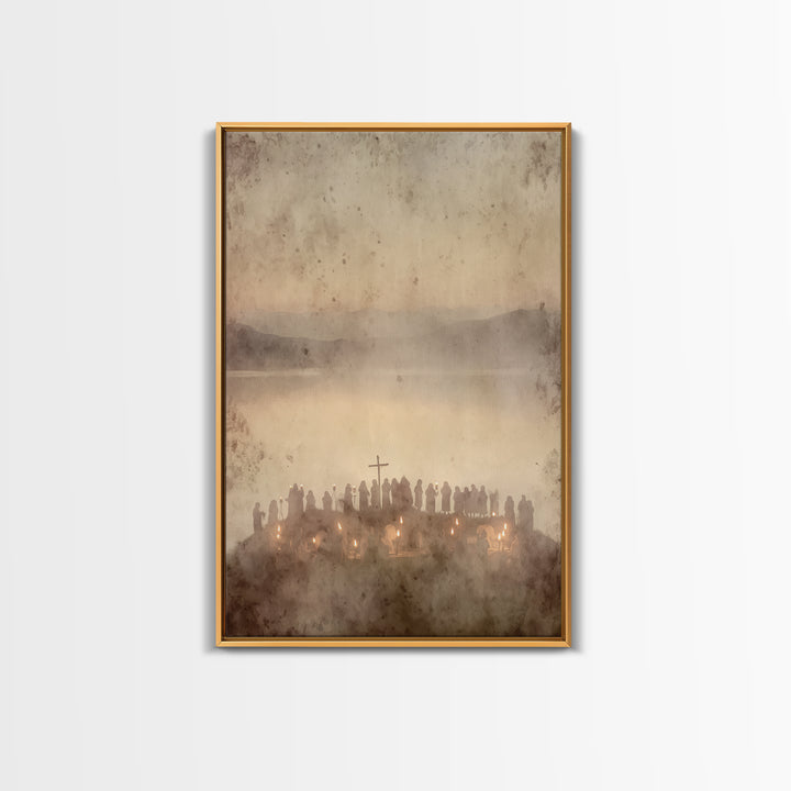 Candlelit Assembly – Framed Canvas Print – Christian Wall Art – Moody Christian Art – Christmas Canvas Wall Art – Christian Art Print – Chr