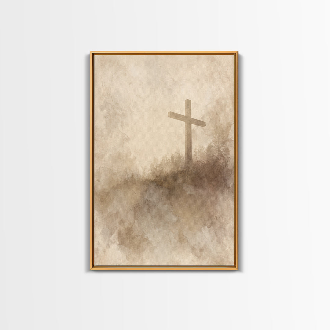 Soft Desert Cross | Framed Canvas Print | Christian Art Canvas | Christian Wall Art | Subtle Christian Paintings | Vintage Christian Art |