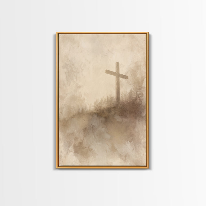 Soft Desert Cross | Framed Canvas Print | Christian Art Canvas | Christian Wall Art | Subtle Christian Paintings | Vintage Christian Art |