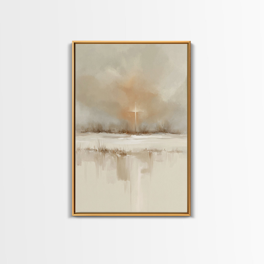 Winter Cross Light – Framed Canvas Print – Christian Wall Art – Christian Art Canvas – Christmas Art – Christian Decoration