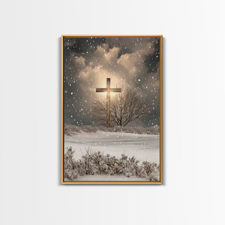 Snowfall Grace, Framed Canvas Print, Christian Wall Art, Christian Art Canvas, Christmas Art, Christian Decoration