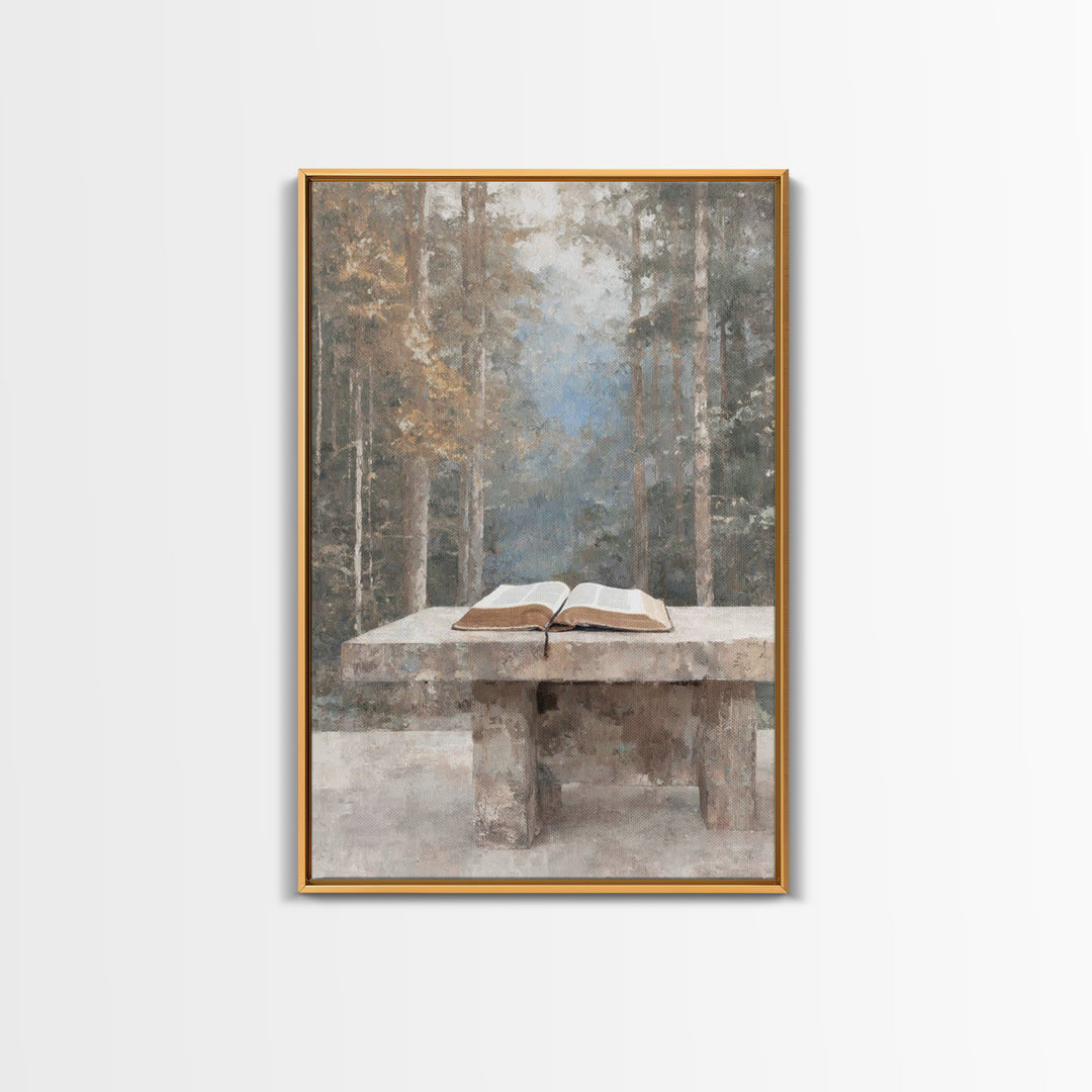 Quiet Scripture Table, Framed Canvas Print, Christian Wall Art, Christian Art Canvas, Christian Gift, Subtle Christian Art
