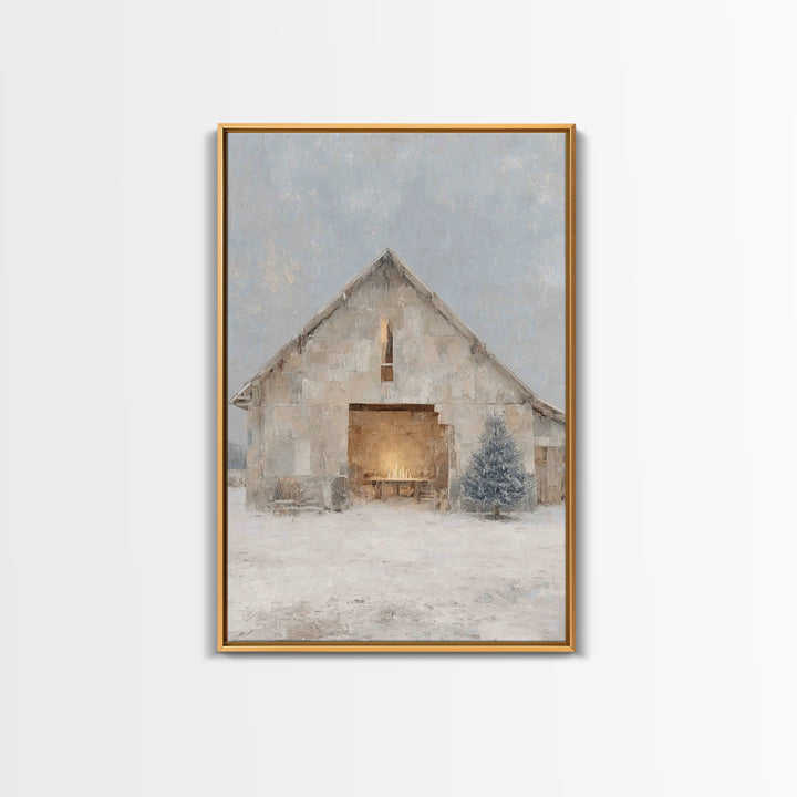 Holy Night Stable, Framed Canvas Print, Christian Christmas Art, Christmas Wall Art, Christian Art Canvas, Jesus Christmas Art, Christmas A