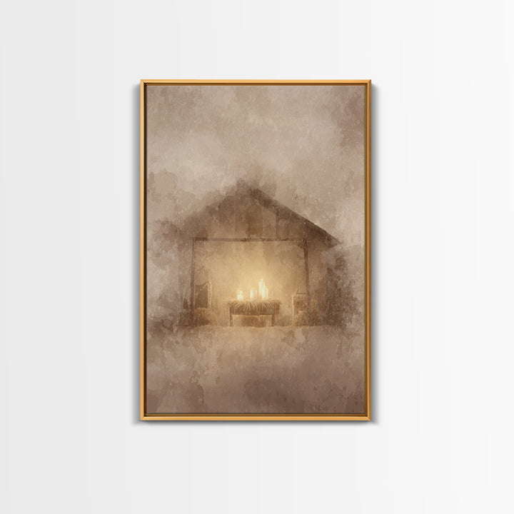Silent Manger Light – Framed Canvas Print – Christian Christmas Art – Christian Art Canvas – Subtle Christian Art – Christmas Wall Art – Ch