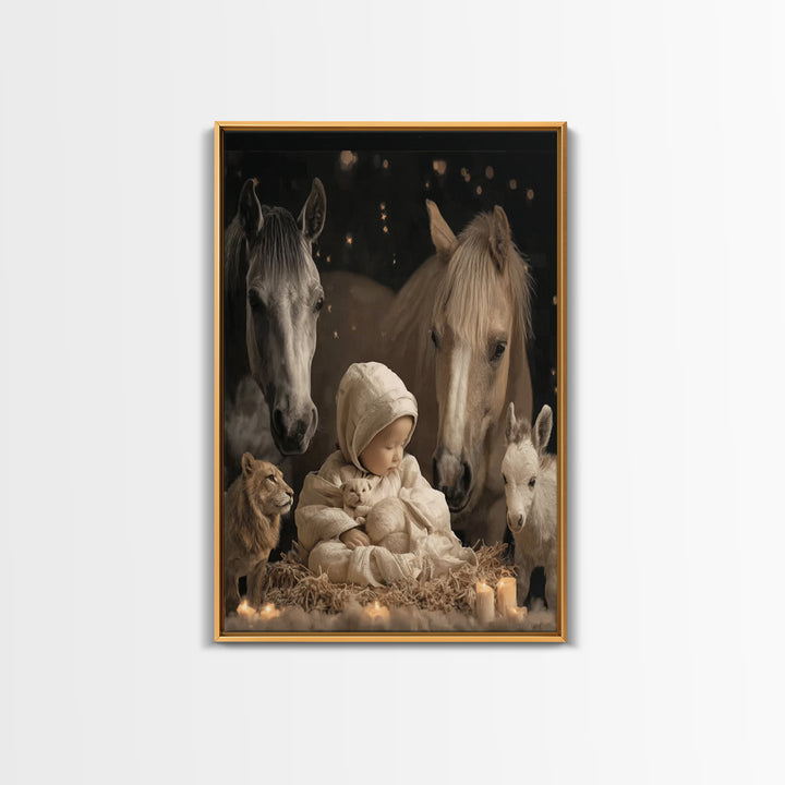 Silent Manger Light – Framed Canvas Print – Christian Wall Art – Jesus Painting – Christmas Wall Art – Christian Art Canvas – Christian Chr