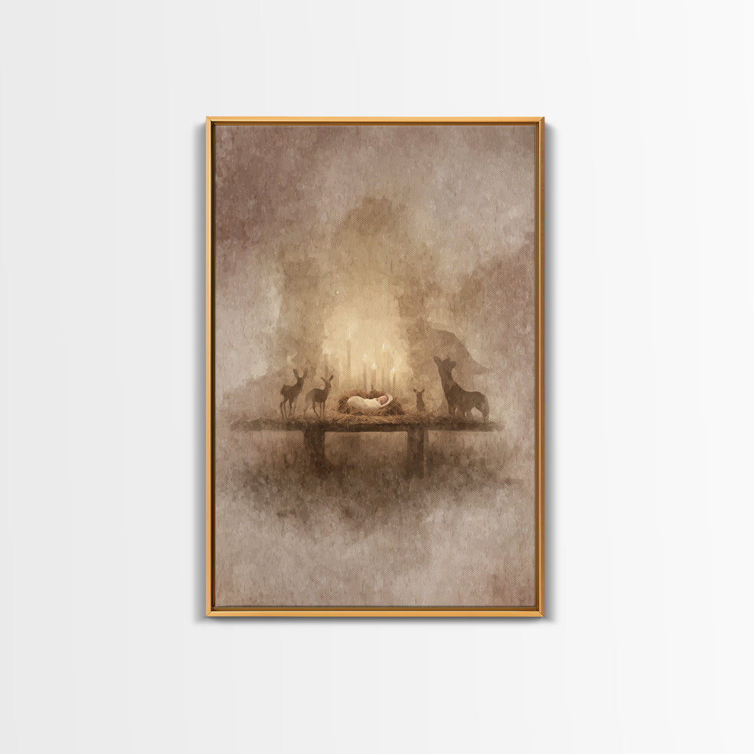 Heavenly Birth Glow – Framed Canvas Print – Christian Art Canvas – Christmas Art Prints – Jesus Christmas Art – Modern Christian Art – Chri