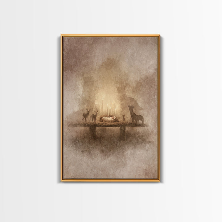 Heavenly Birth Glow – Framed Canvas Print – Christian Art Canvas – Christmas Art Prints – Jesus Christmas Art – Modern Christian Art – Chri